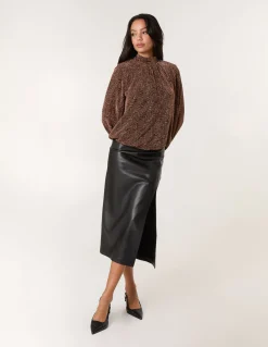 Metallic Puffball High Neck Blouse