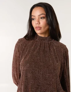 Metallic Puffball High Neck Blouse