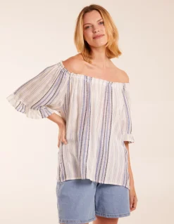 Metallic Strip Bardot Top