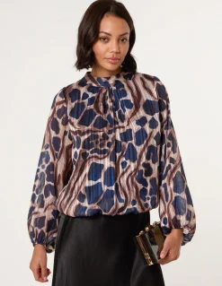 Metallic Stripe Puffball Blouse