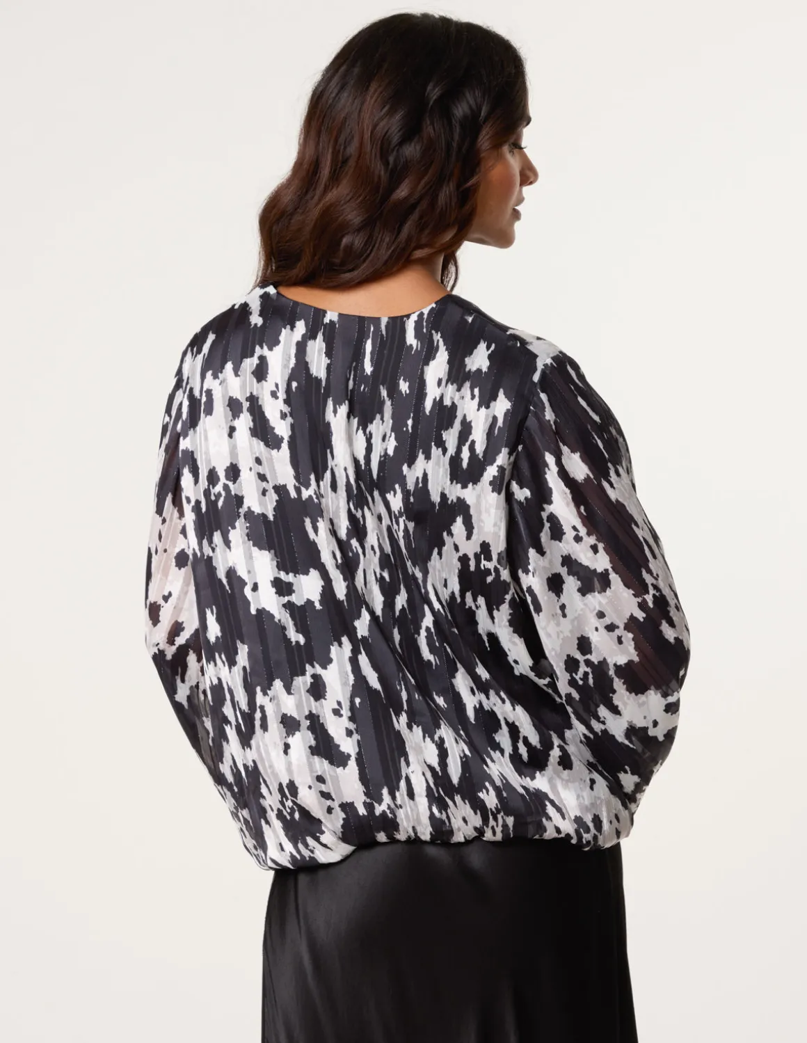 Metallic V Neck Bubble Hem Blouse