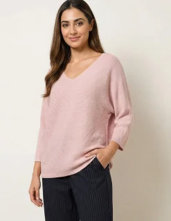 Metallic V Neck Knitted Ripple Jumper