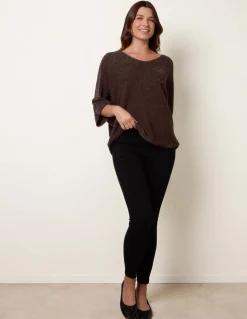 Metallic V Neck Knitted Ripple Jumper