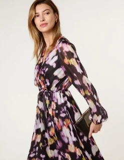Metallic Watercolour Wrap Maxi Dress