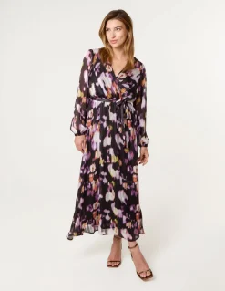 Metallic Watercolour Wrap Maxi Dress