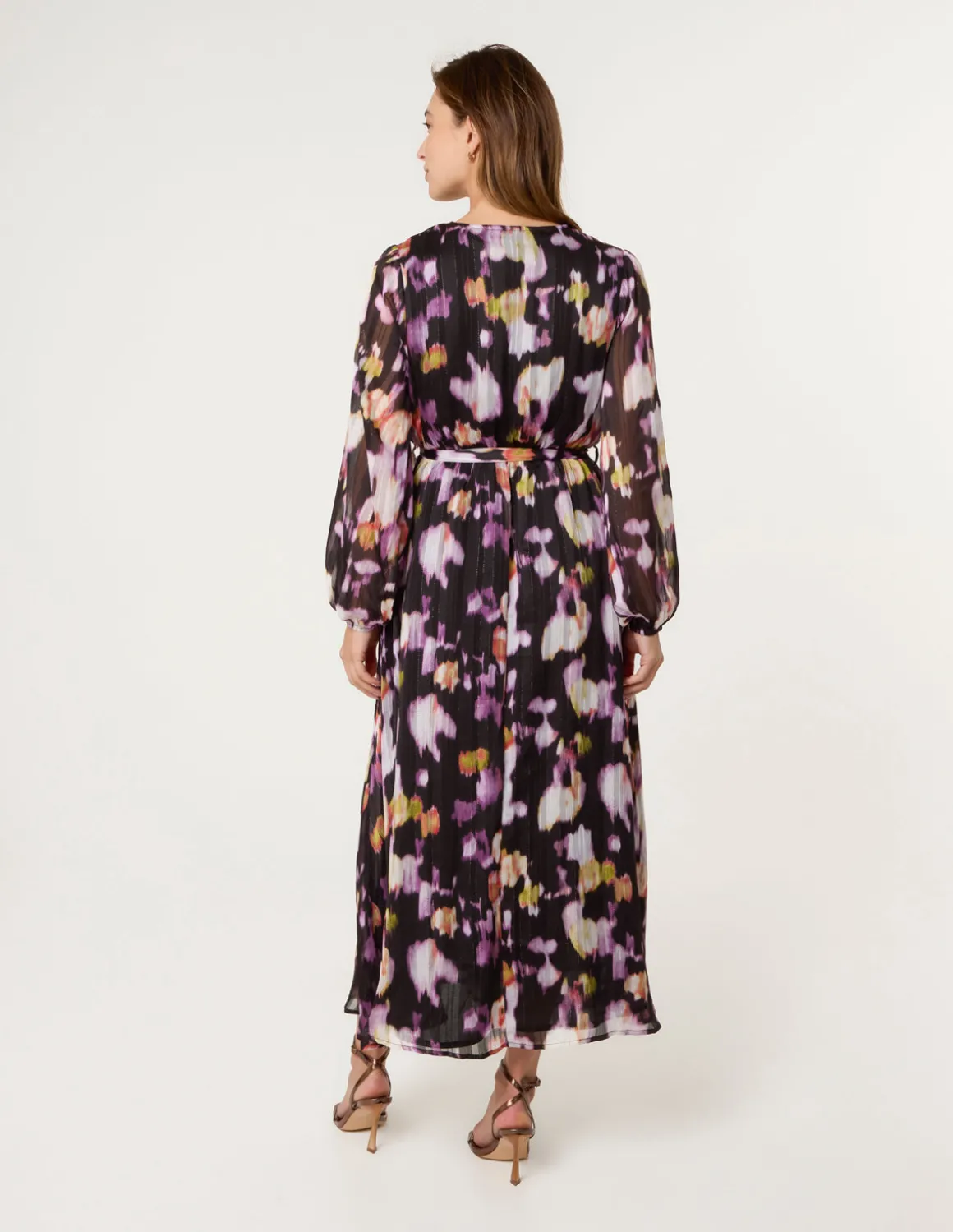 Metallic Watercolour Wrap Maxi Dress