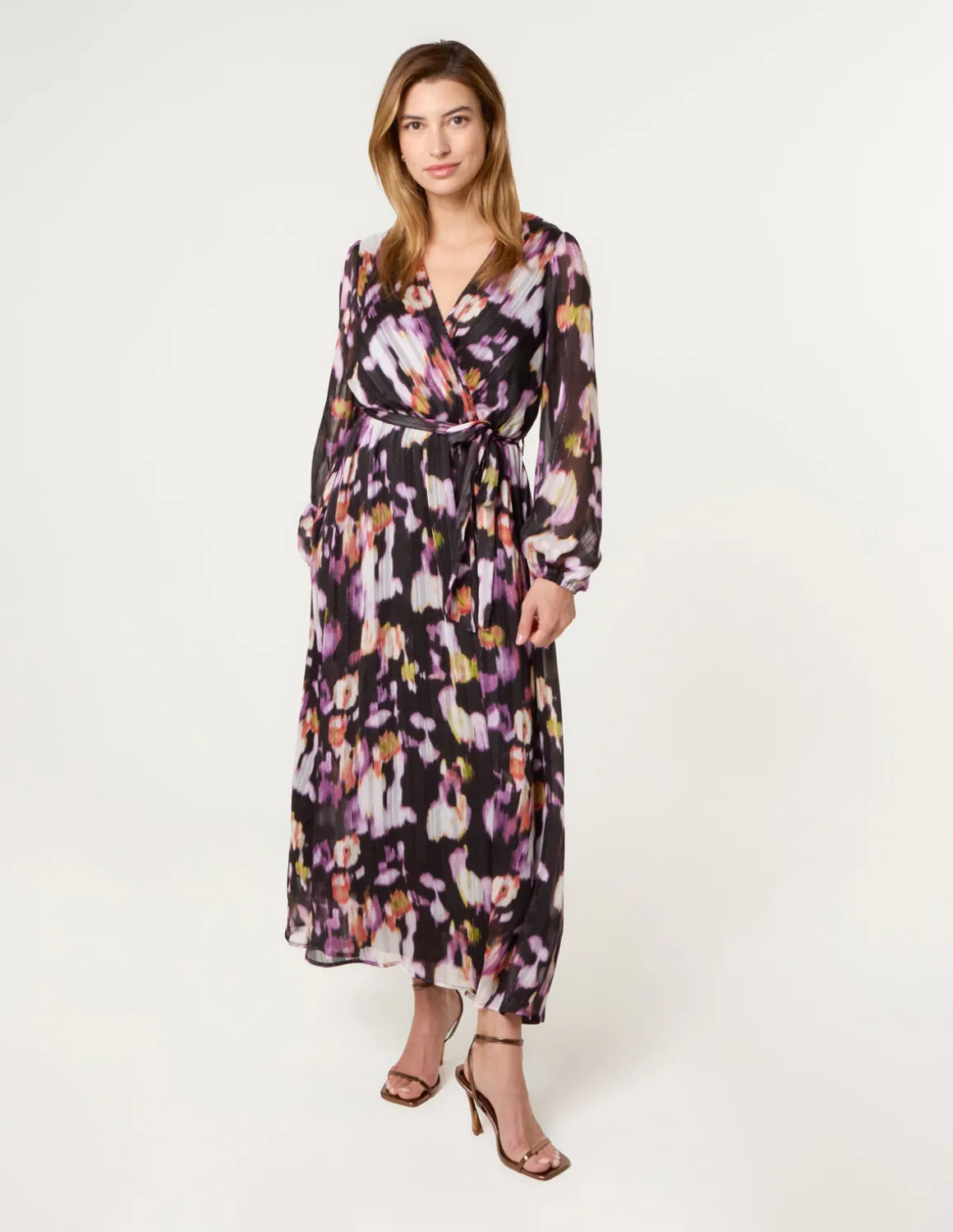 Metallic Watercolour Wrap Maxi Dress