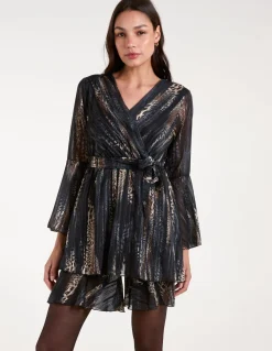 Metallic Wrap Over Dress