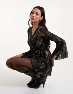 Metallic Wrap Over Dress