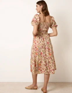 Milkmaid Floral Puff Sleeve Shirred Midi Dress