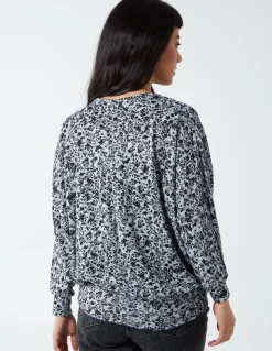 Mini Floral Print Deep Hem Batwing Top
