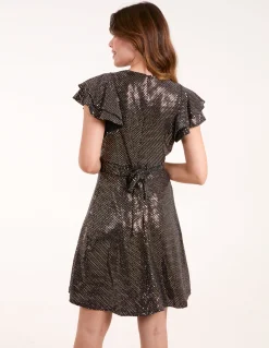 Mirror Shimmer Frill Sleeve Dress