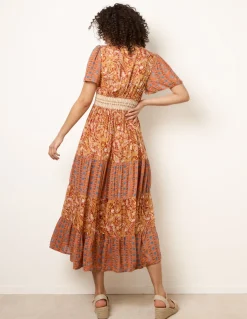Mix Print Beaded Wrap Dress