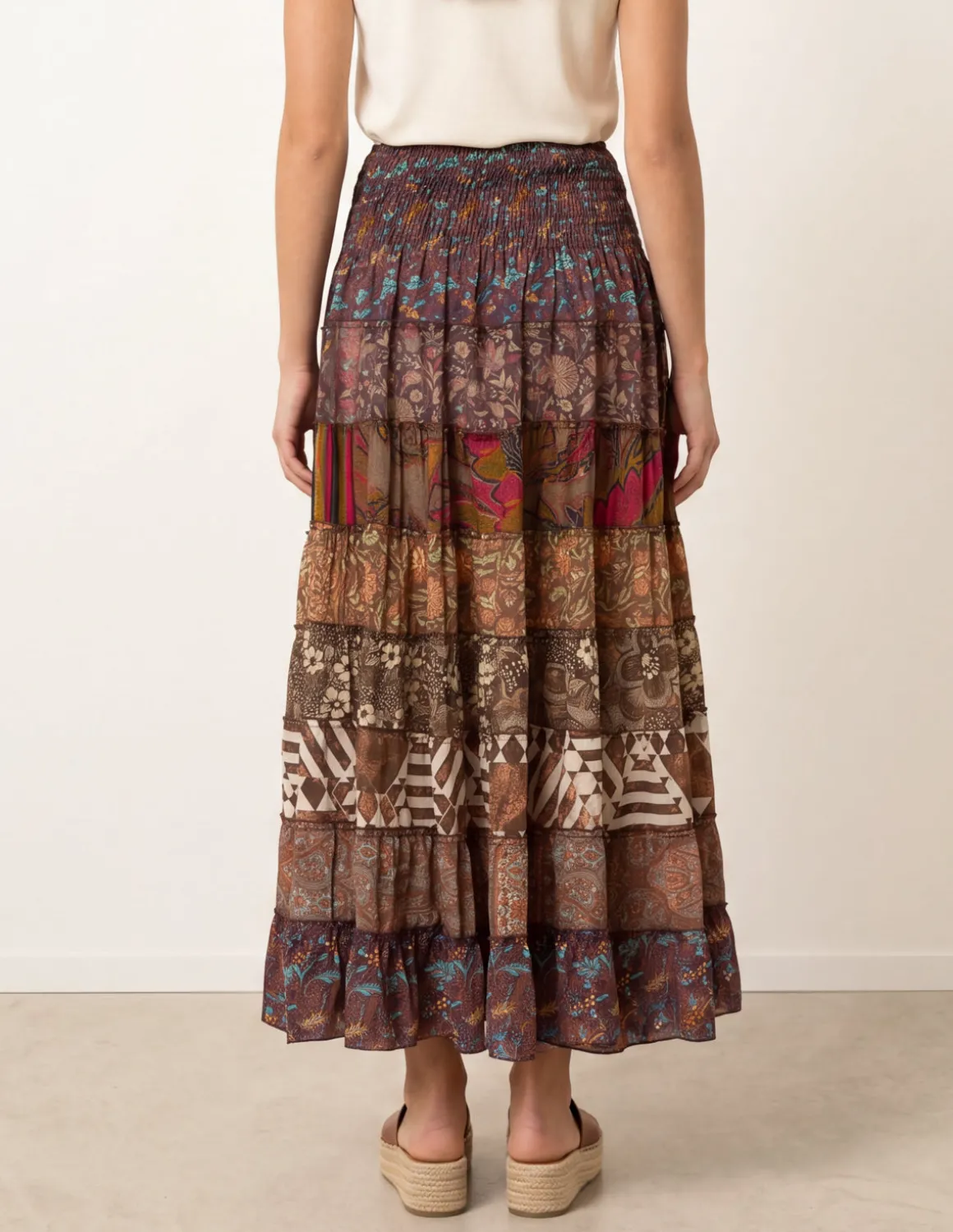 Multi Print Shirred Skirt