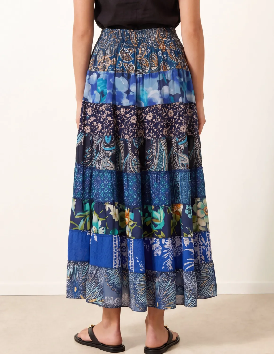 Multi Print Shirred Skirt