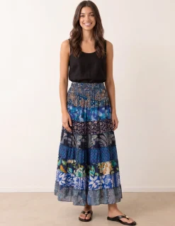 Multi Print Shirred Skirt