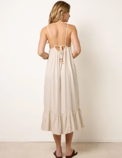 Natural Textured Dress With Bead Details
