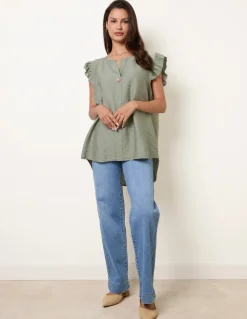 One Button Frill Sleeve Top