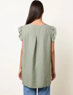 One Button Frill Sleeve Top
