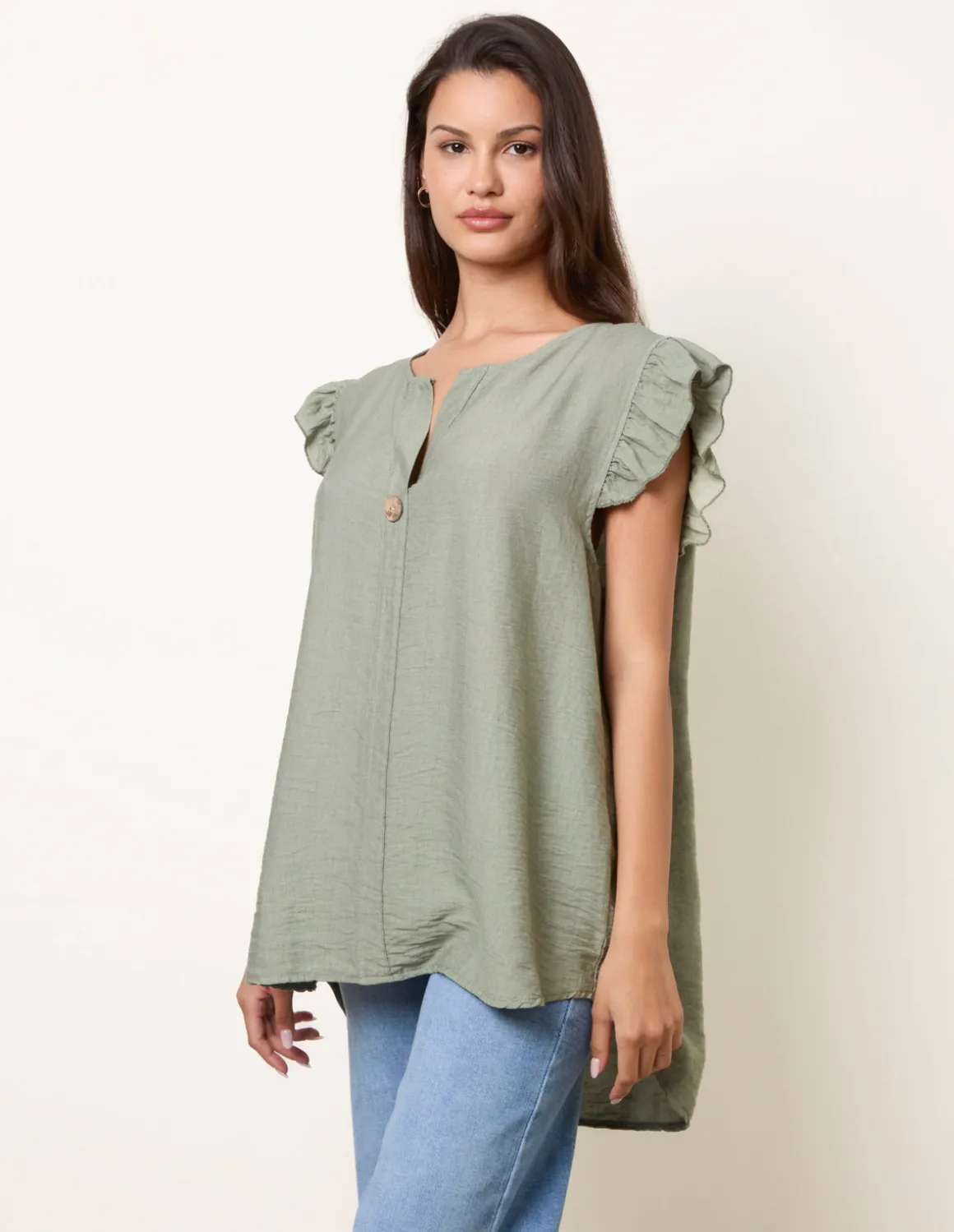 One Button Frill Sleeve Top