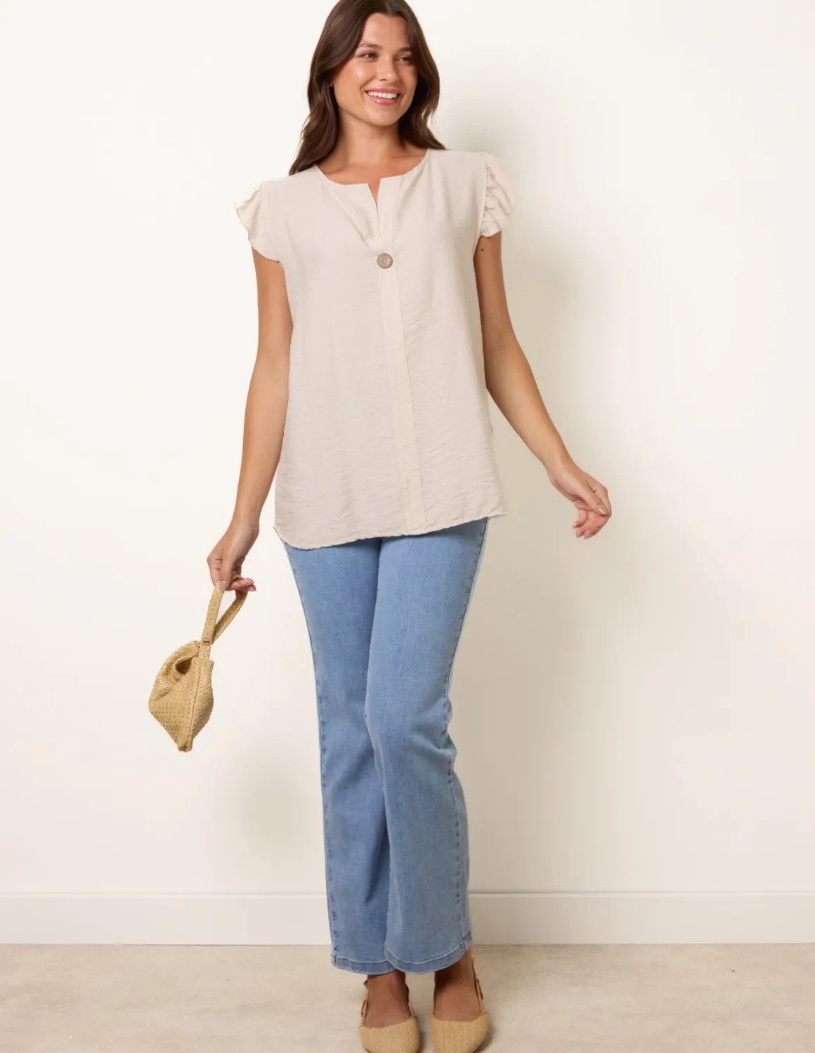 One Button Frill Sleeve Top