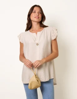 One Button Frill Sleeve Top