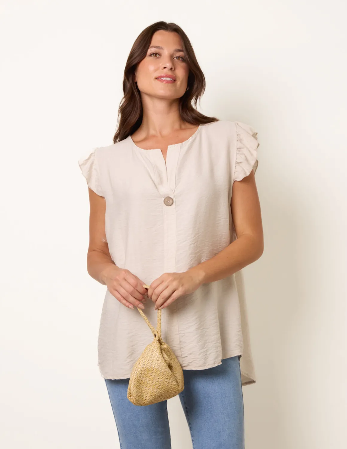 One Button Frill Sleeve Top