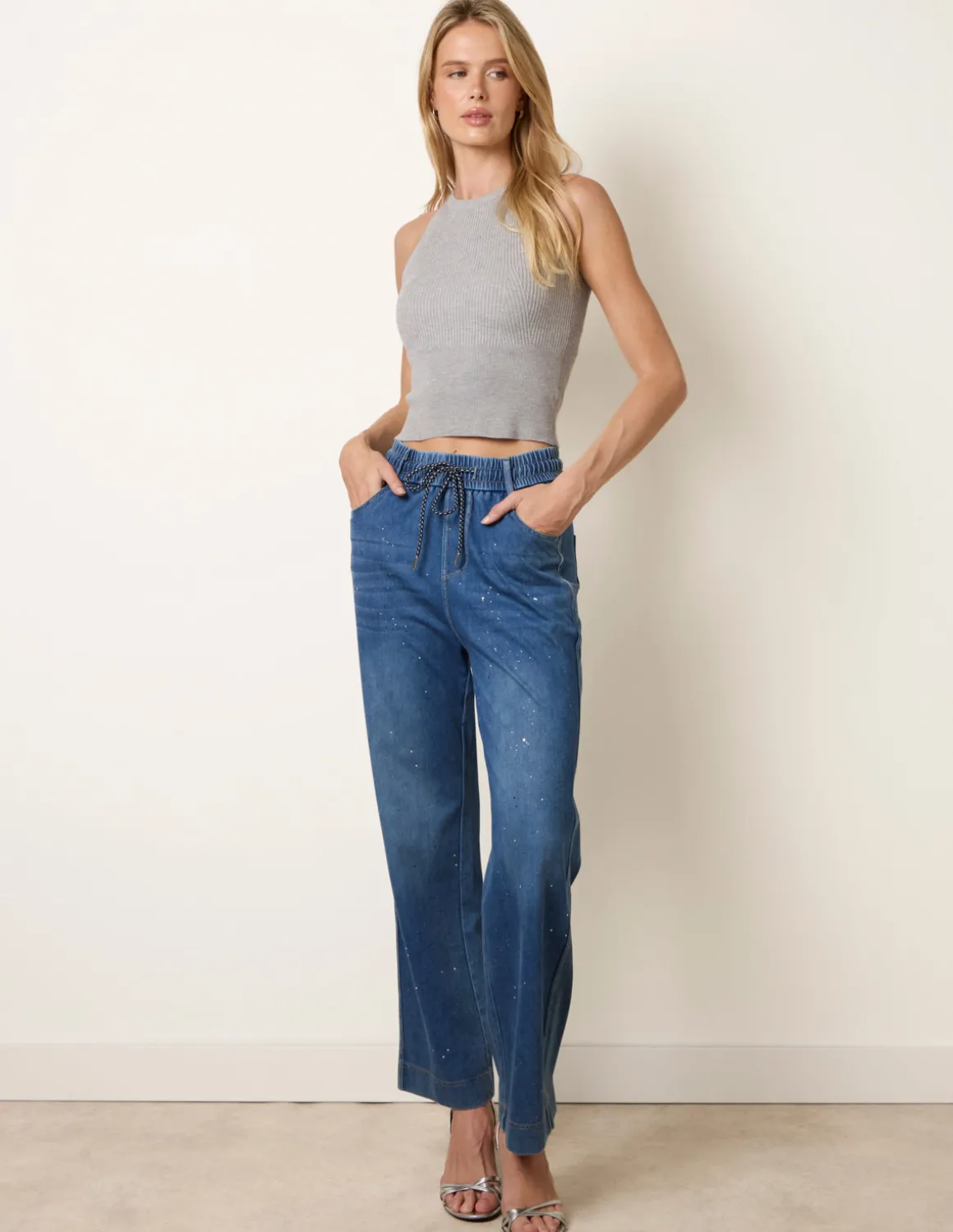 Paint Splashed Mirror Embellished Jeans
