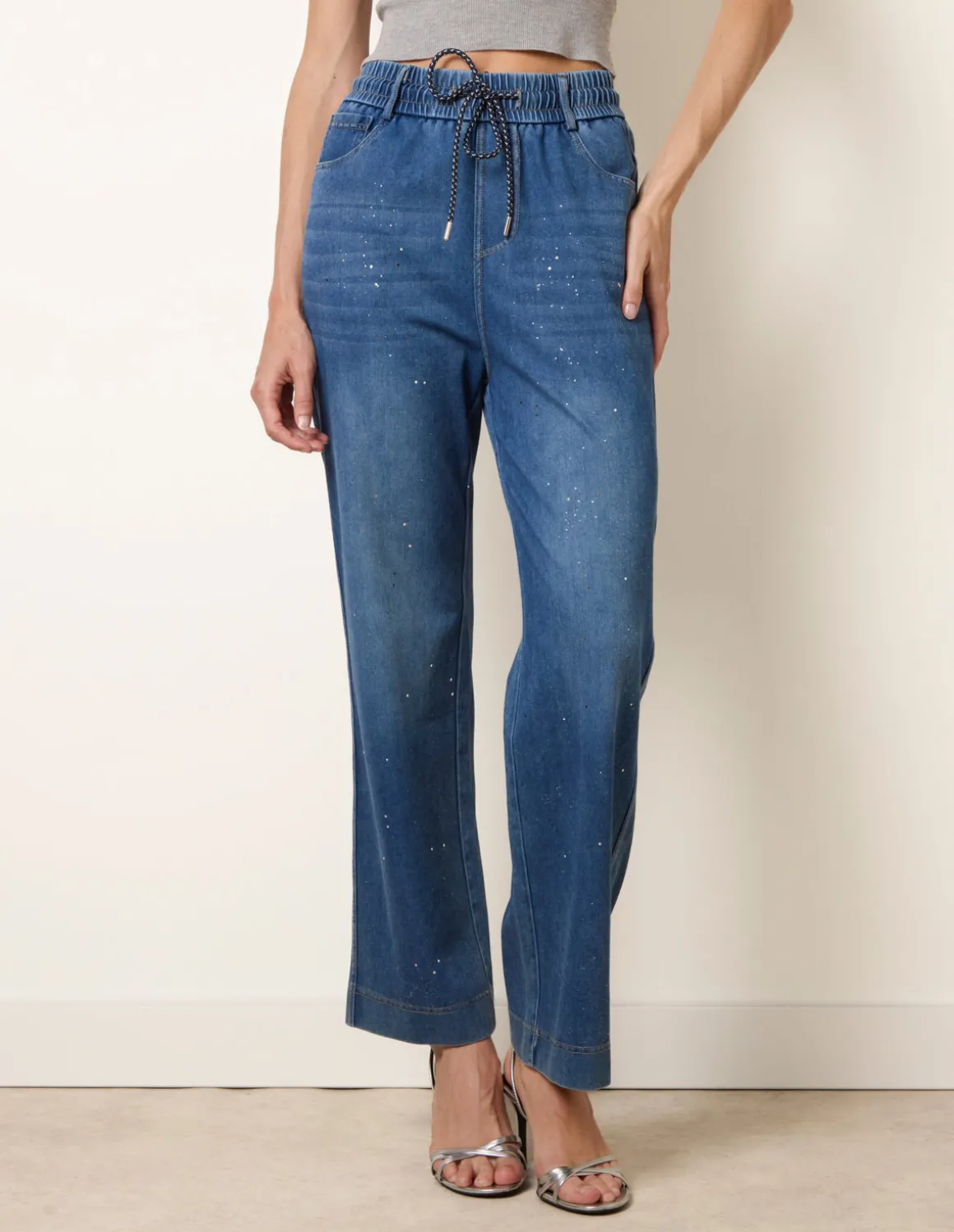 Paint Splashed Mirror Embellished Jeans