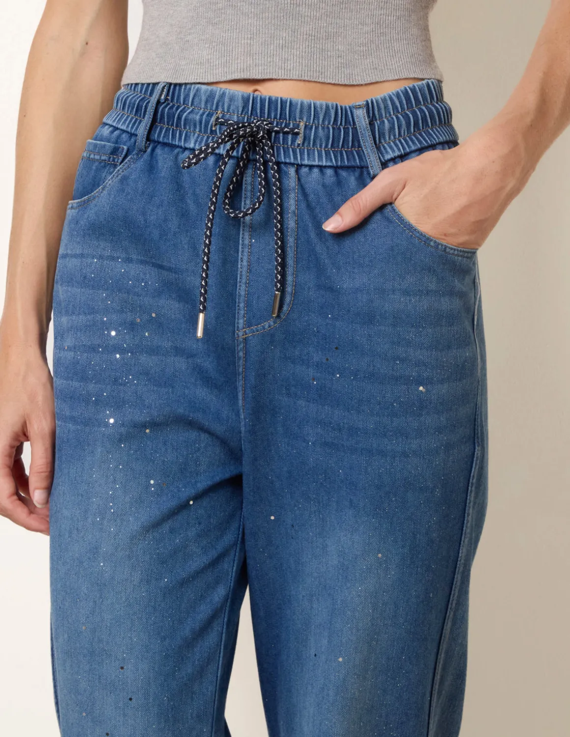 Paint Splashed Mirror Embellished Jeans