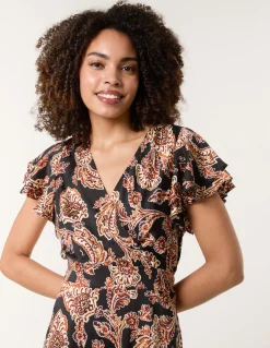 Paisley Frill Sleeve Mini Dress