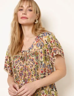 Paisley Print Embellished Tie Front Top