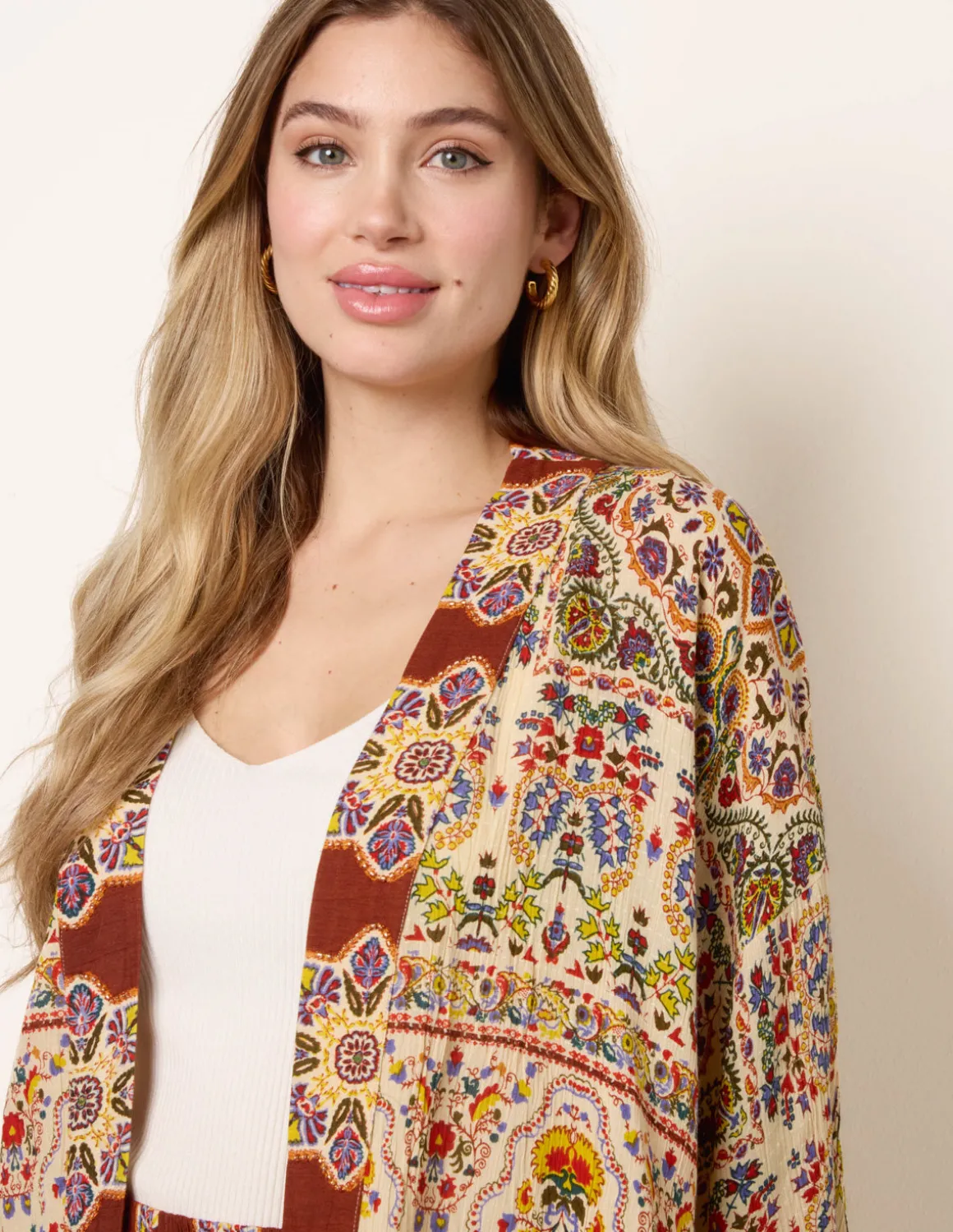 Paisley Print Kimono With Embellishment