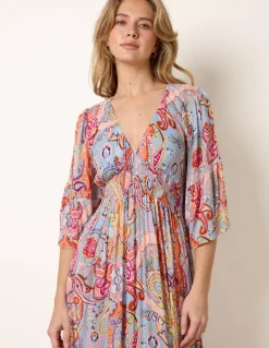 Paisley Print V Neck Maxi Dress