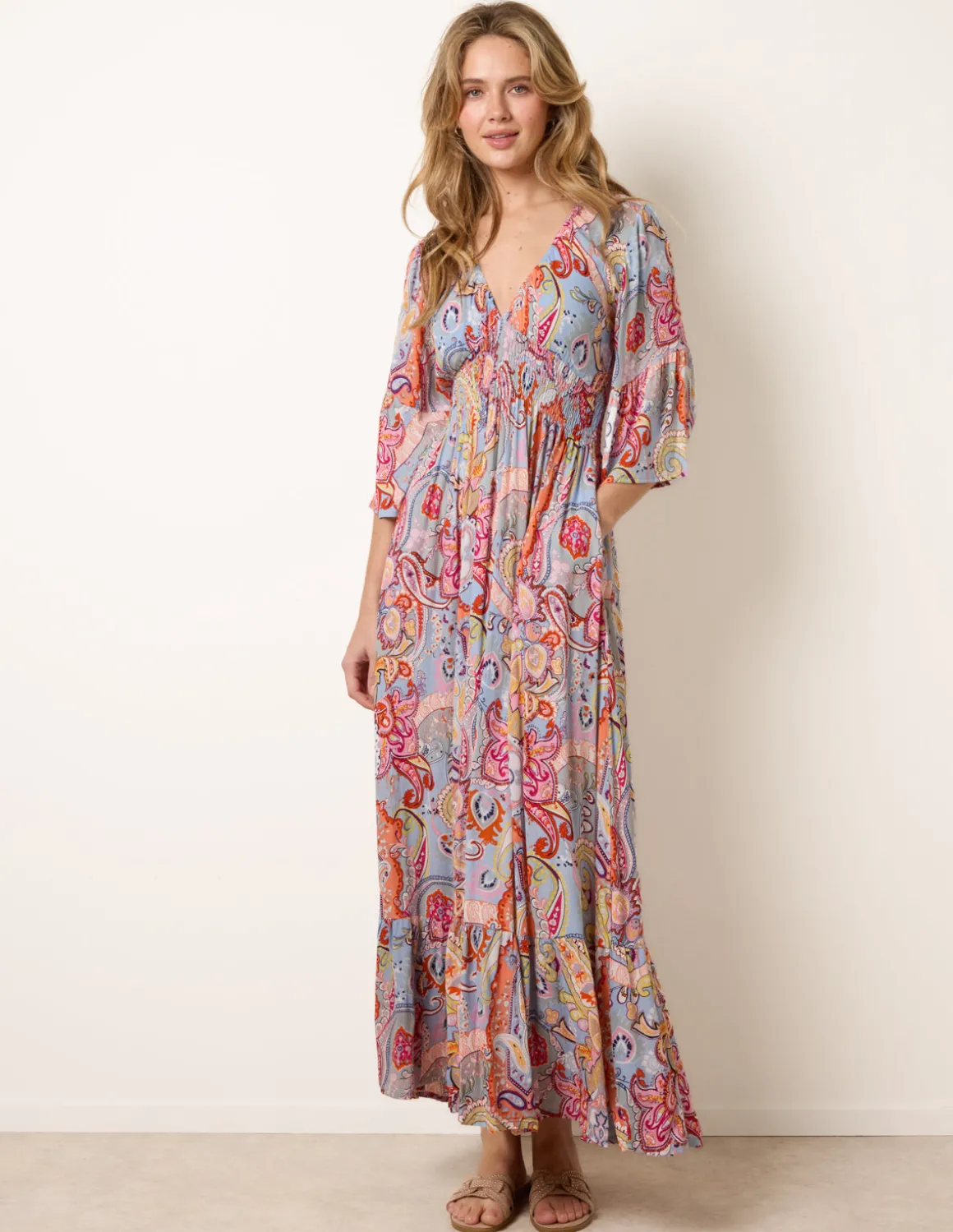 Paisley Print V Neck Maxi Dress