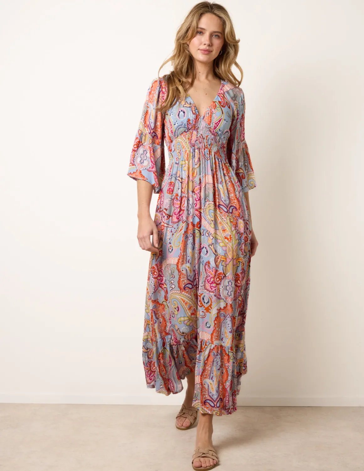 Paisley Print V Neck Maxi Dress