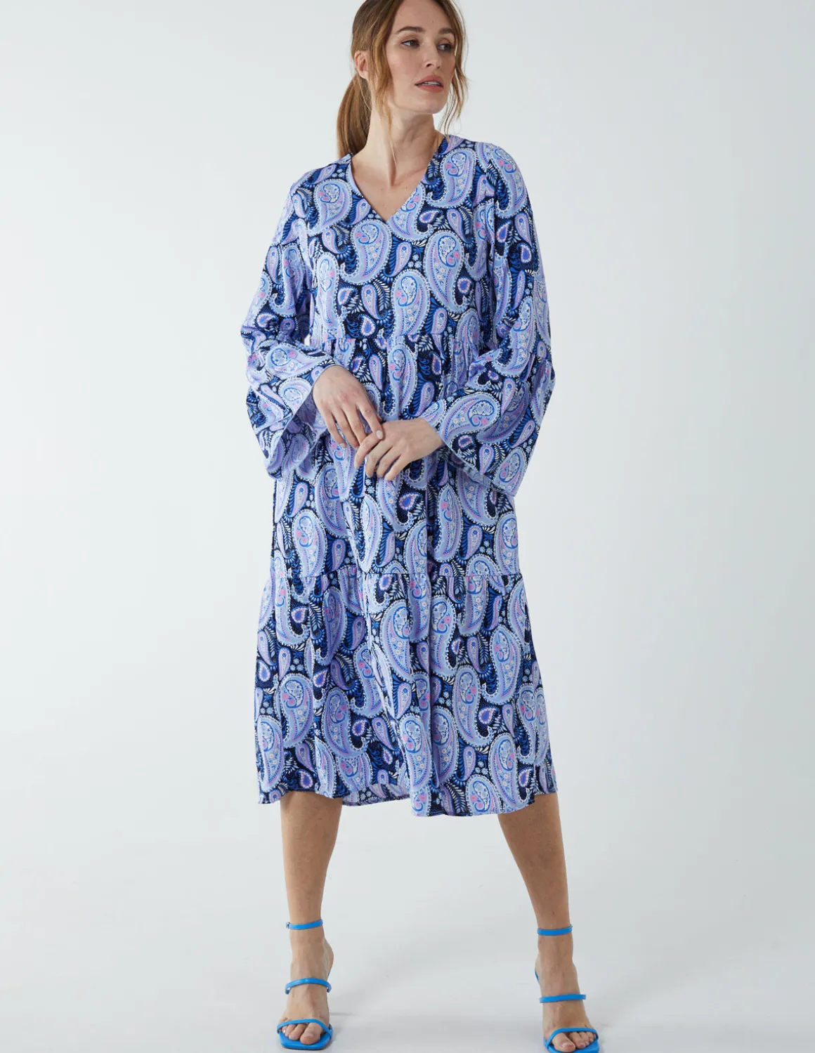 Paisley V Neck Midi Dress