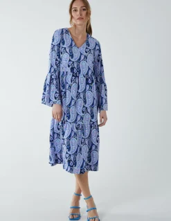 Paisley V Neck Midi Dress
