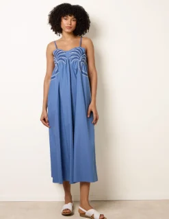 Palm Tree Embroidery Smock Dress