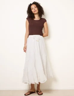 Panelled Overlocked Frill Maxi Skirt