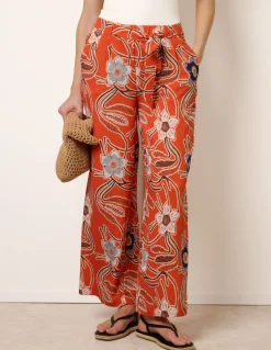 Paper Bag Tie Waist Wide Leg Trousers