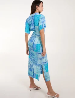 Patchwork Button Through Shirt Belted Dress
