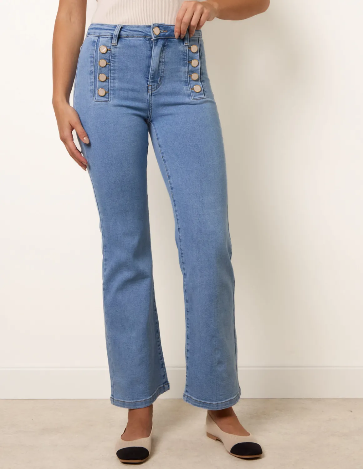 Pearl Button Detail Jeans