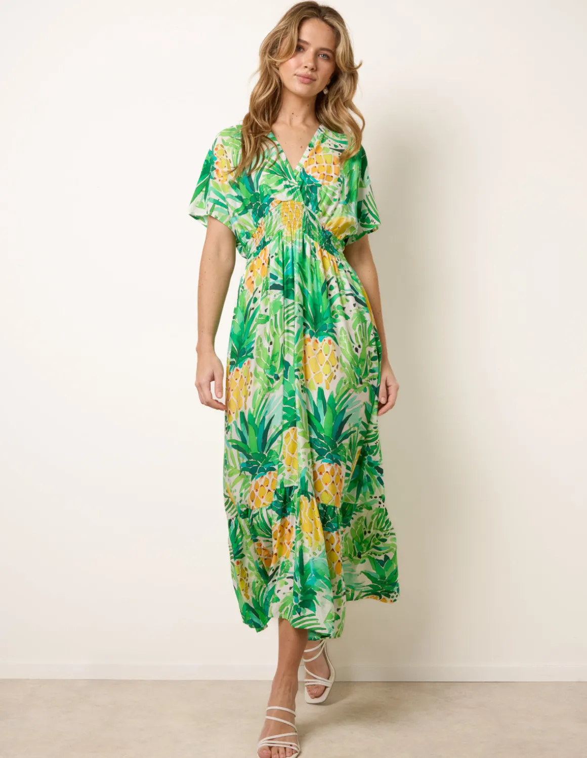 Pineapple Double V Midi Dress