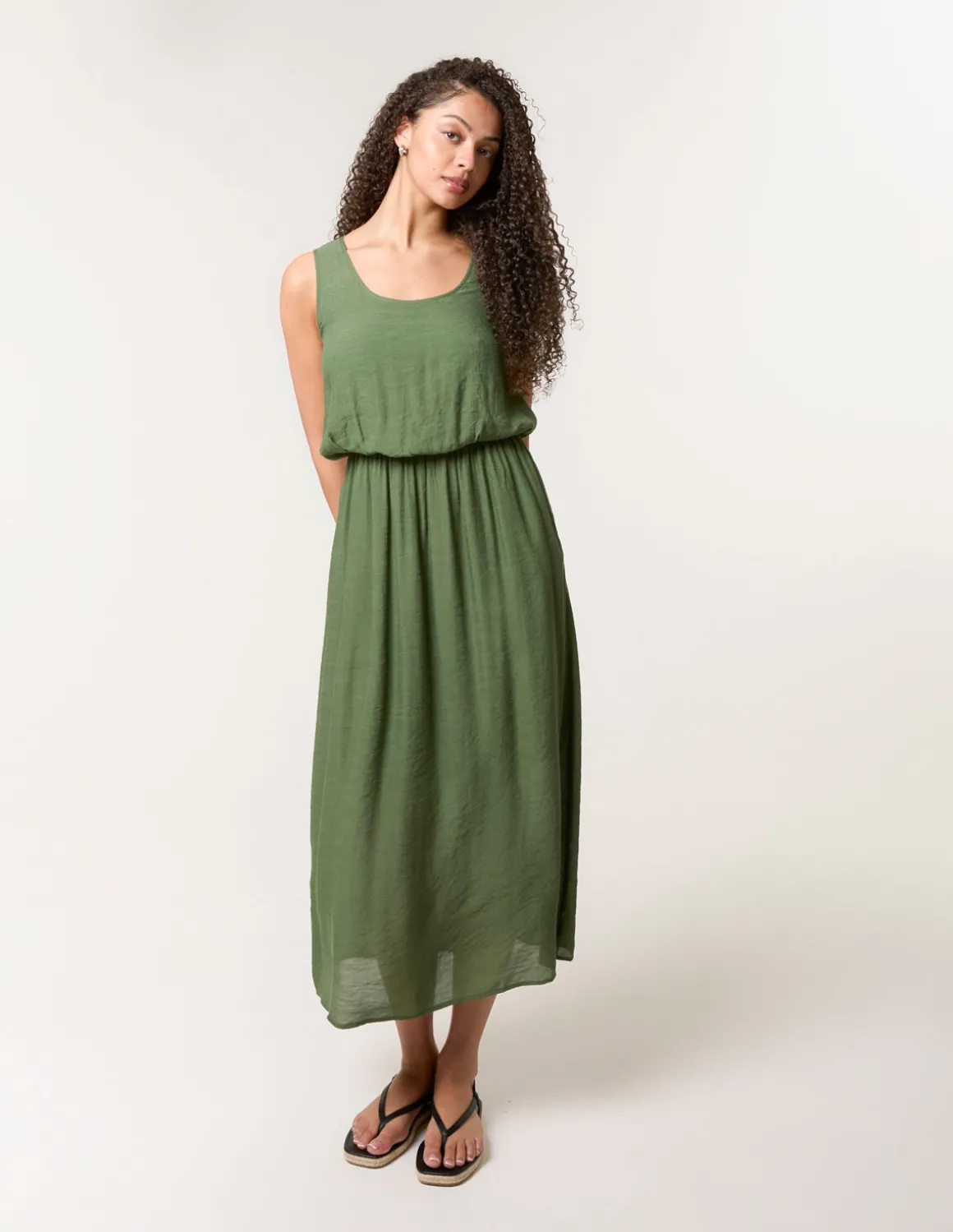 Plain Puff Ball Midi Dress