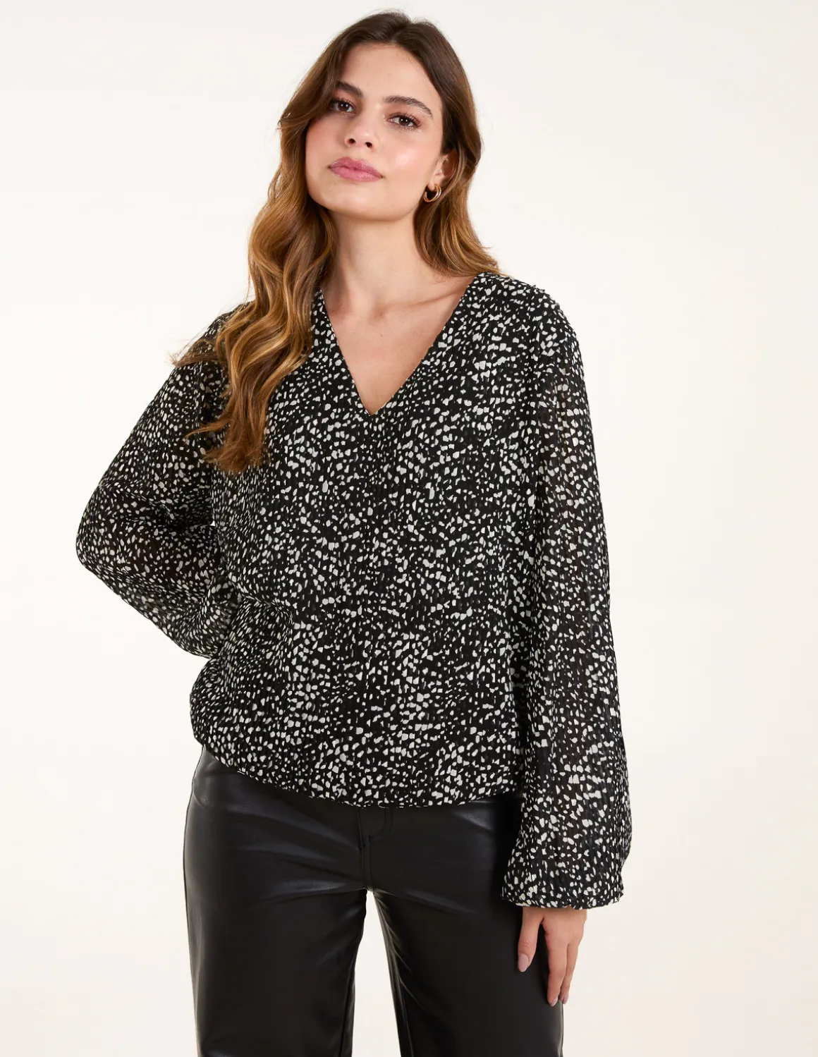 Pleated Bubble Hem Blouse