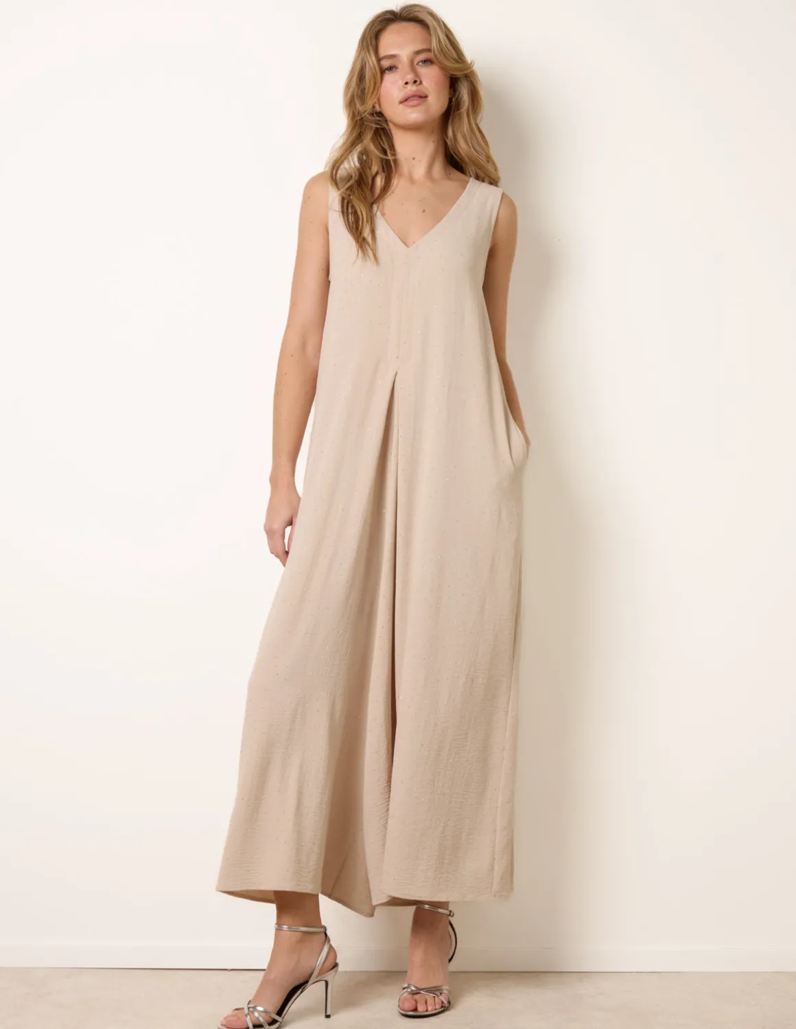 Pleat Front Diamante Jumpsuit