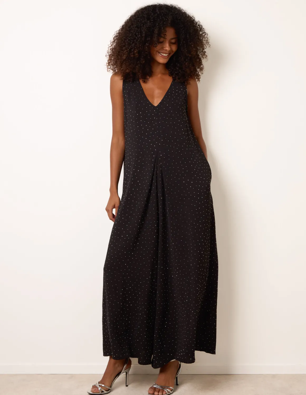 Pleat Front Diamante Jumpsuit