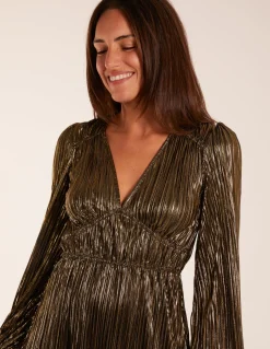 Plisse V-Neck Elasticated Midi Dress