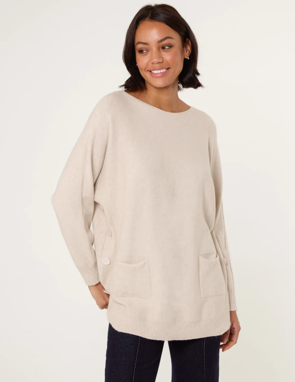 Pocket Slash Scoop Neck Jumper